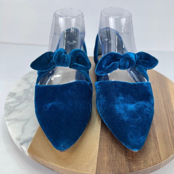 EUC SEYCHELLES Anthropologie Clara Teal Velvet Bow Pointed Ballet Flats 7.5 - Picture 6 of 10